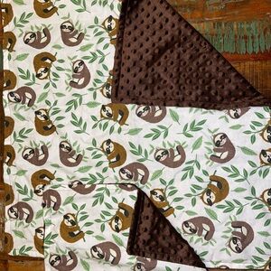 Sloth Print Minky Dot Newborn Blanket w/Lovey. Brown and Green. NWOT.